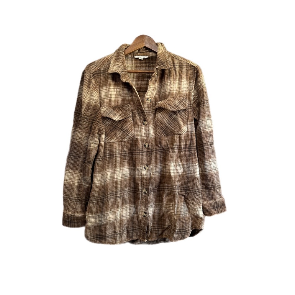 Beachlunchlounge Plaid Shacket Womens Small Brown Excellent Button Down Shirt